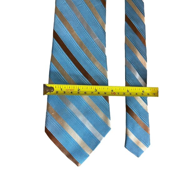 Claiborne Mens Silk Neck Tie Blue Striped Brown Beige Preppy Dad Gift Corpcore - Picture 5 of 5